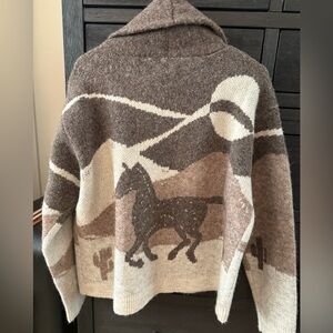 Lucky brand Brown and Cream Horse Pattern cardigan